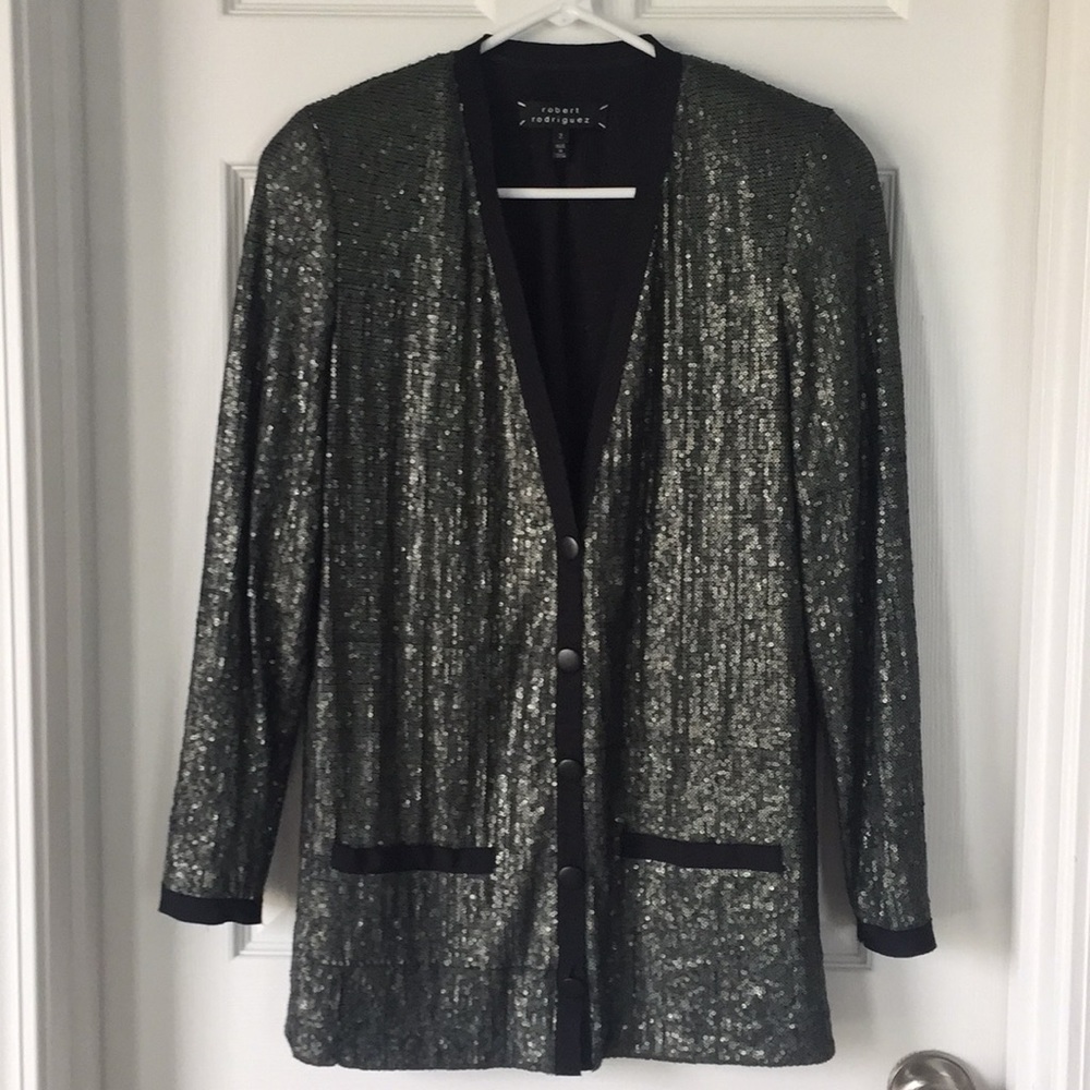 Robert Rodriguez green sequin cardigan size 2